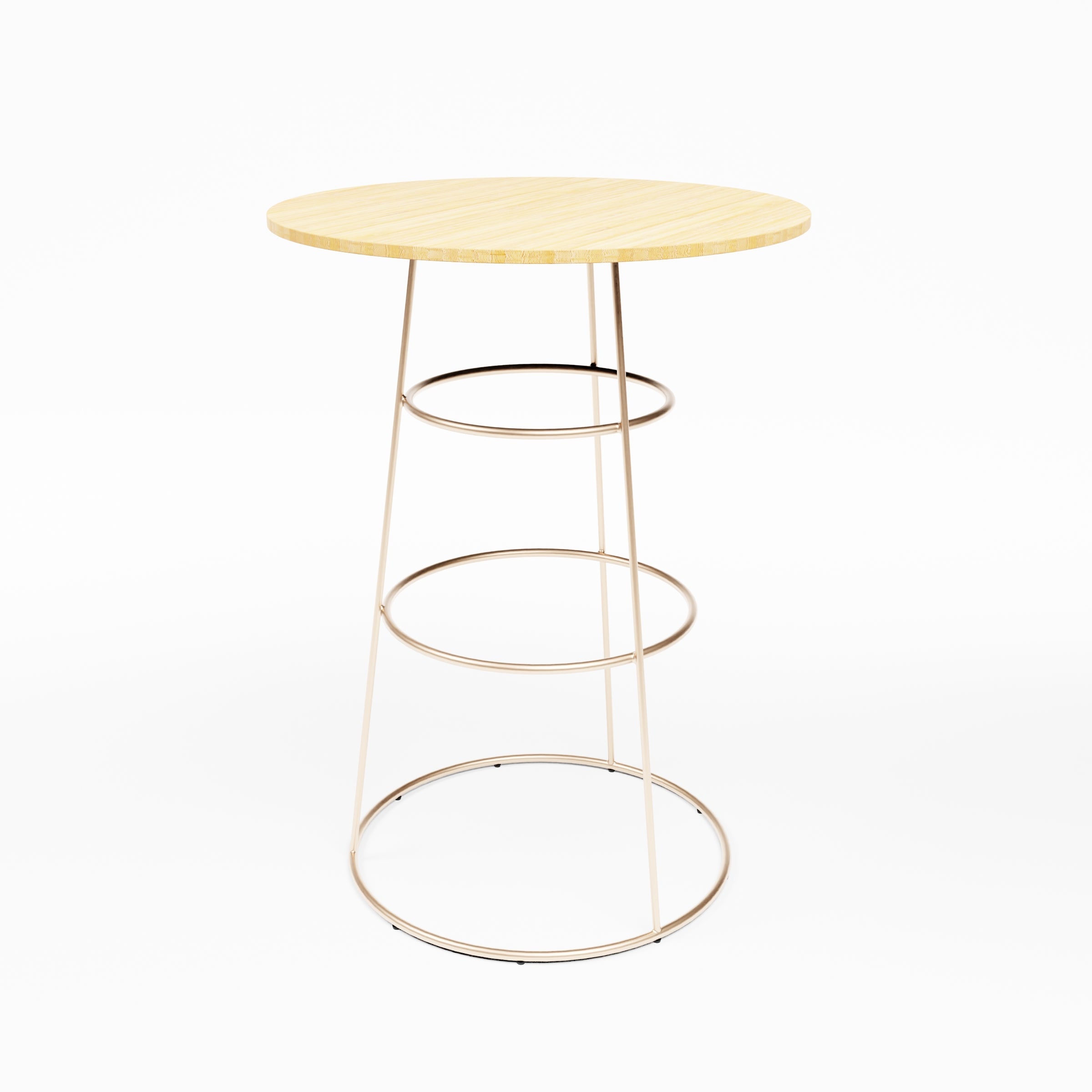 Felicia Cocktail Table (Rose Gold Frame with Round Bamboo Top) Desert River Rentals